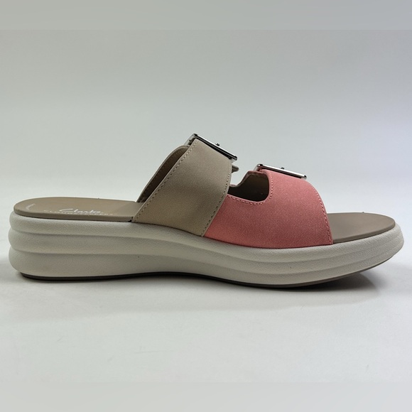Clarks Cloudsteppers Drift Buckle Peach Canvas Womens 9.5 Wedge Sandals 26177850 - Picture 5 of 9